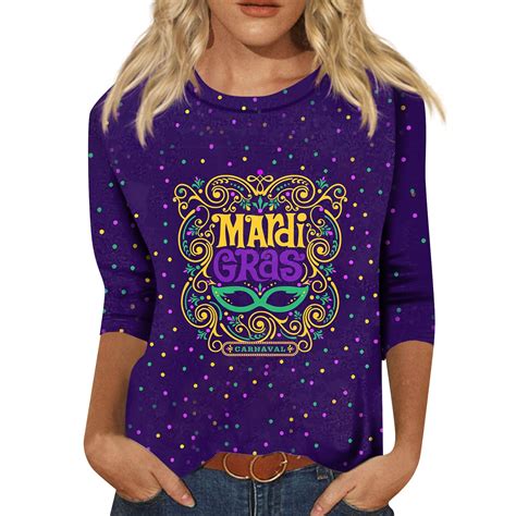 Tqwqt Womens Mardi Gras Shirts Carnival Mask Printed Sleeve Tunic