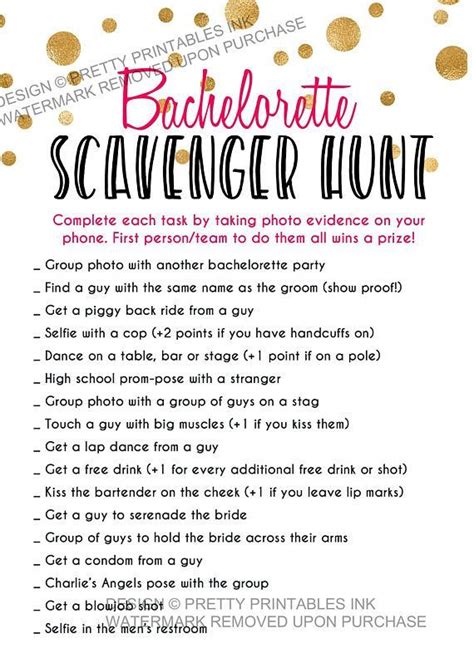 Free Printable Bachelorette Scavenger Hunt