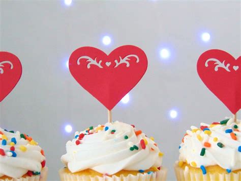 Red Heart Cupcake Toppers 12ct Valentine S Day Etsy