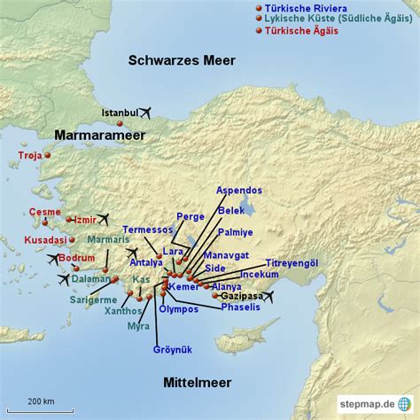 Stepmap Karte T Rkische Riviera Und G Is Landkarte F R T Rkei