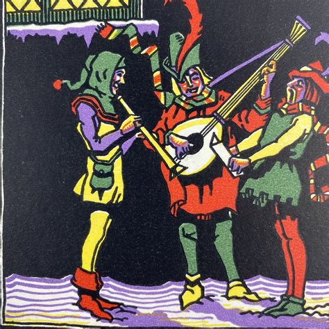 Vintage Early Mid Century Christmas Greeting Card Colorful Musicians At