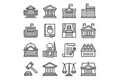 Courthouse Icons Set Outline Style