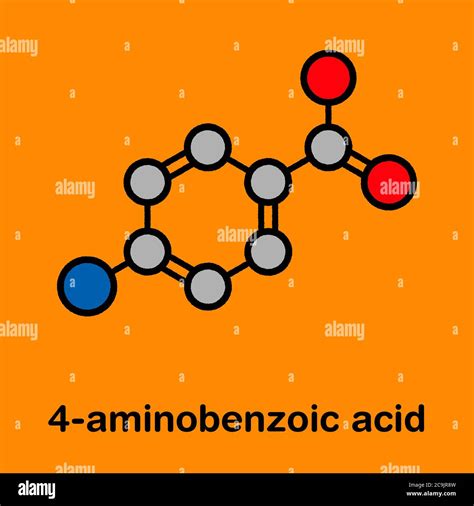 4-aminobenzoic acid (PABA, aminobenzoate) molecule. Stylized skeletal ...