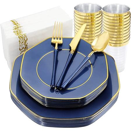 Amazon Pulote Pcs Blue Plastic Plates With Gold Rim Include