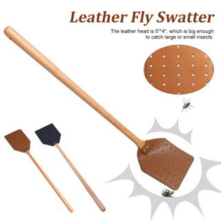 Home Outdoor Garden Pu Leather Fly Swatters With Wooden Handle Leather