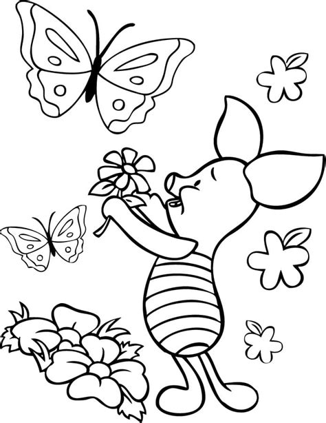 Coloriage Porcinet Avec Des Fleurs Et Des Papillons T L Charger Et