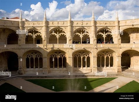 Prime Example Manueline Architecture Cloisters At Jeronimos Monastery