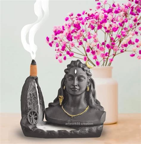 Adiyogi Dhyana Mudra Smoke Fountain With Back Flow Cone Matte Black At