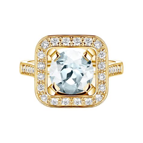 Art Déco Rond 8 mm Yellow Gold Aquamarine Ring Gemmyo