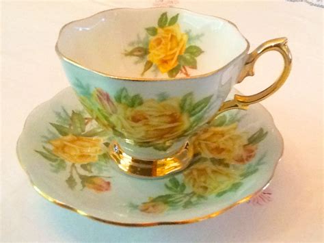 Royal Albert Malvern Tea Rose Variation Blue Green Tea Cups