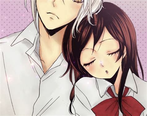 Two Anime Characters One Is Holding The Others Head And She Has Her
