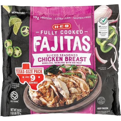 H E B Fully Cooked Frozen Seasoned Chicken Breast Fajitas Texas Size