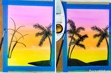 Sunset Silhouette Watercolor Painting Idea for Kids - Projects with Kids