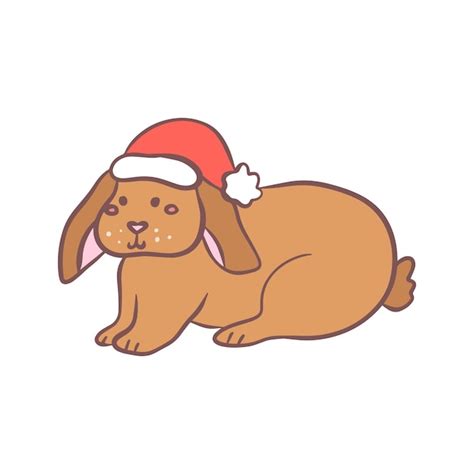 Premium Vector Cute Rabbit In Santa Hat Vector Christmas Flat