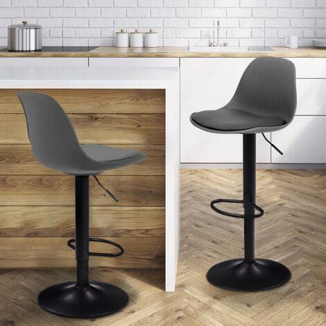 Lot De 2 Tabourets De Bar KARL Design Gris Pied Noir