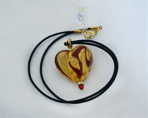 Red And Gold Heart Pendant Murano Glass Jewelry Murano Glass Ts Co