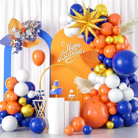 Blue And Orange Balloon Garland Arch Kit Orange Navy Blue White