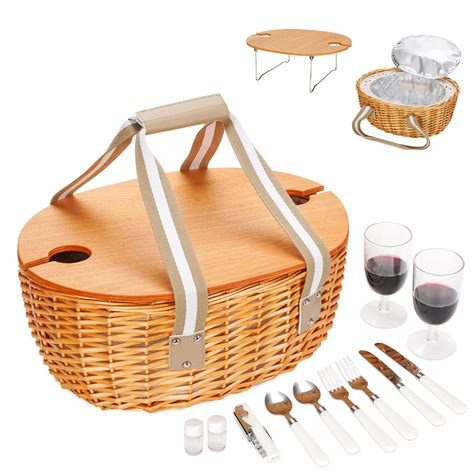 STBoo Wicker Picnic Basket For 2 With Large Insulated Cooler