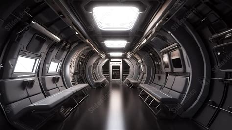 Inside The Cabin Room Of A 3d Rendered Spacecraft Or Space Shuttle