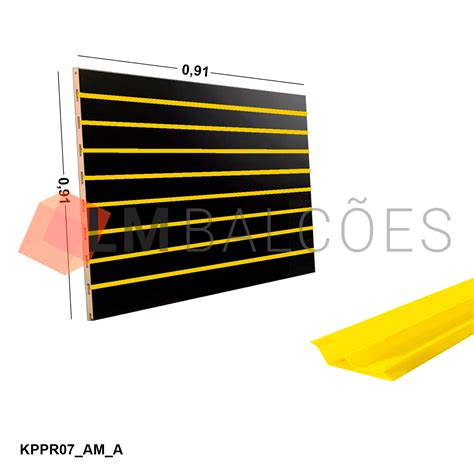 Painel Canaletado Preto Em Mdf 0 91 X 0 91m Perfil Pvc Amarelo