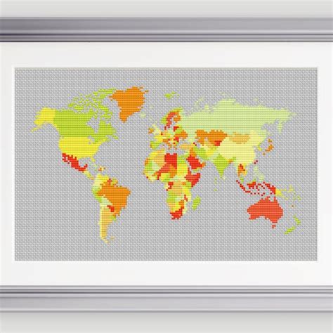 World Map Cross Stitch Pattern Etsy