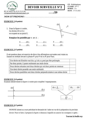 Devoir Maths Me Droites Et Points