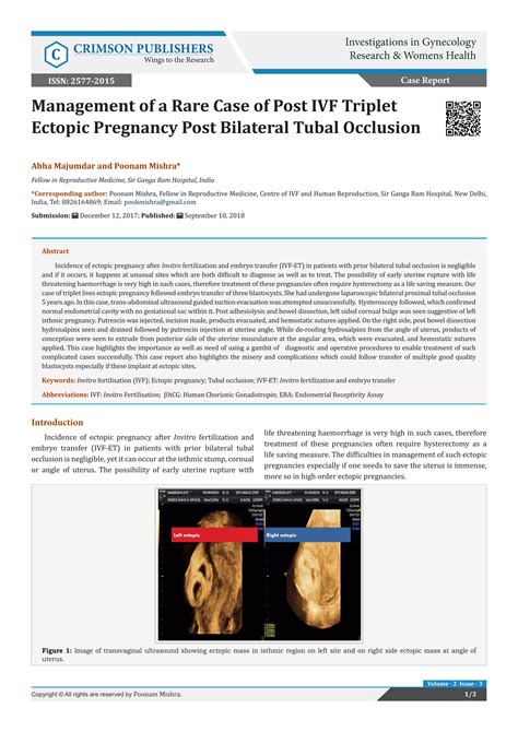 Management Of A Rare Case Of Post Ivf Triplet Ectopic Pregnancy Post