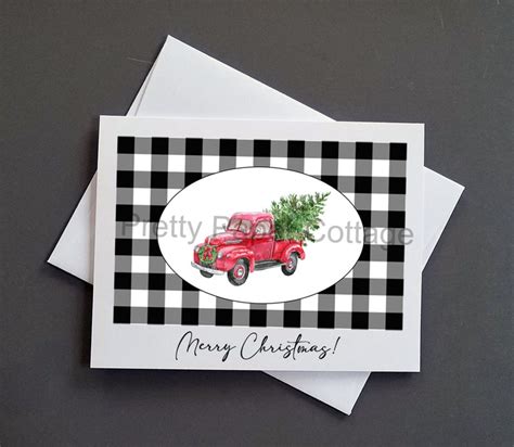 Red Truck Christmas Cards Merry Christmas Farmhouse | Etsy