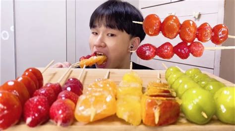 새콤달콤 탕후루 먹방 샤인머스켓 복숭아 파인애플 토망고 귤 딸기 Tanghulu Mukbang YouTube