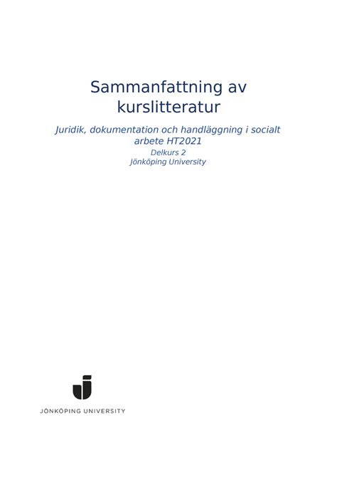 Sammanfattning Av Kurslitteratur Juridik Delkurs 2 Sammanfattning Av