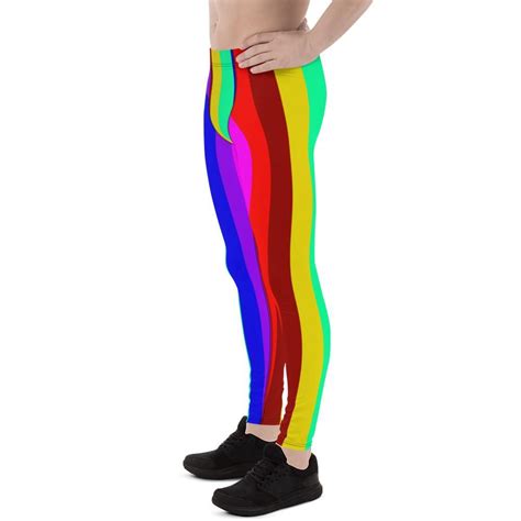 Colorful Rainbow Striped Meggings Mens Running Leggings Activewear