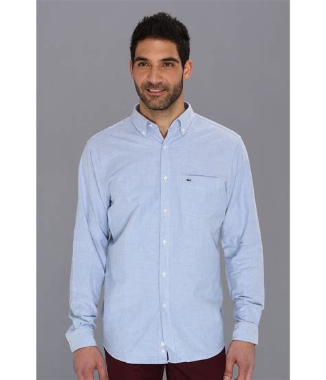 Lacoste Long Sleeve Button Down Oxford Woven Shirt In Blue For Men