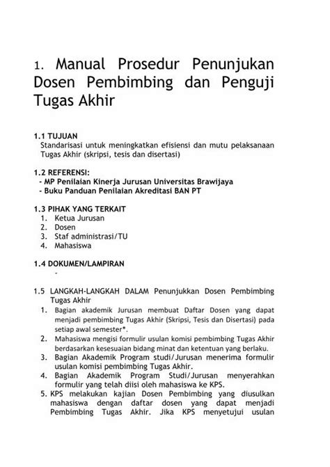 Pdf Manual Prosedur Penunjukan Dosen Pembimbing Dan Judul