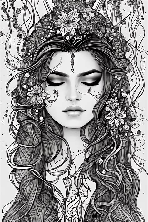 Beautiful Wild Mystical Woman Coloring Book Creative Fabrica