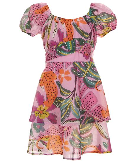 Poppies And Roses Big Girls 7 16 Short Sleeve Tropical Printed Fit And