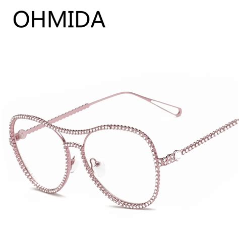 Ohmida New Fashion Diamond Eyeglasses Frame Women Luxury Brand Prescription Retro Myopia Plain