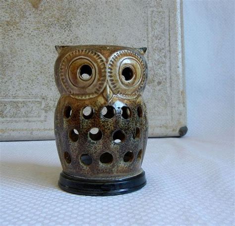 Vintage Stoneware Owl Votive Candle Holder