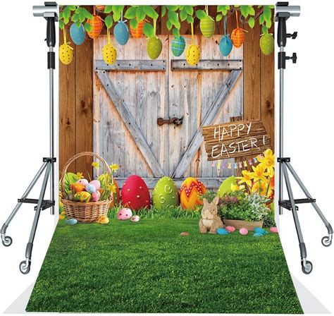 Amazon 5x7ft Easter Photo Background Wooden Door Colour Eggs