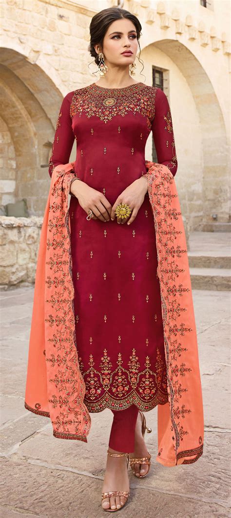 Festive Party Wear Reception Red And Maroon Color Georgette Fabric