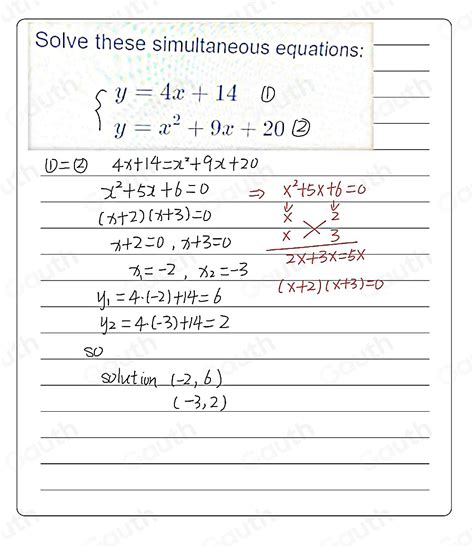 Solved Solve These Simultaneous Equations Y4x14 Yx29x20 Math