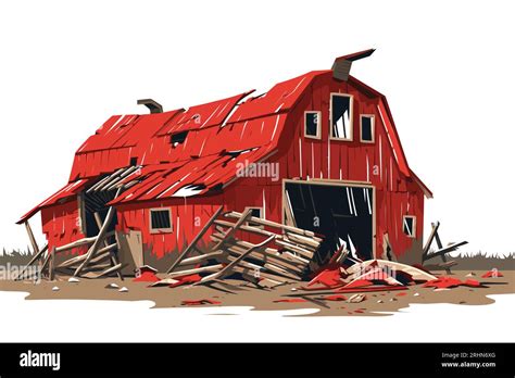 Destroyed Barn Demolished Building Vector Flat Isolated Stock Vector