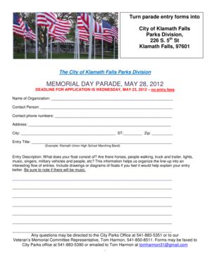 Fillable Online Turn Parade Entry Forms Into City Of Klamath Falls