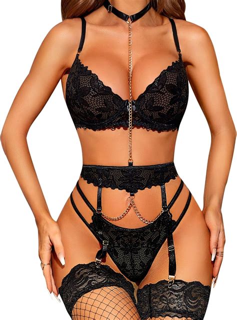 Amazon RSLOVE Women S Lingerie Sets With Garter Belt 3 Piece Sexy