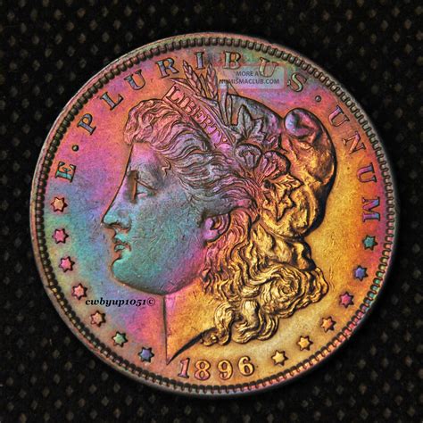 1896 P Morgan Silver Dollar Rainbow Toned Cartwheel Luster Xf Au