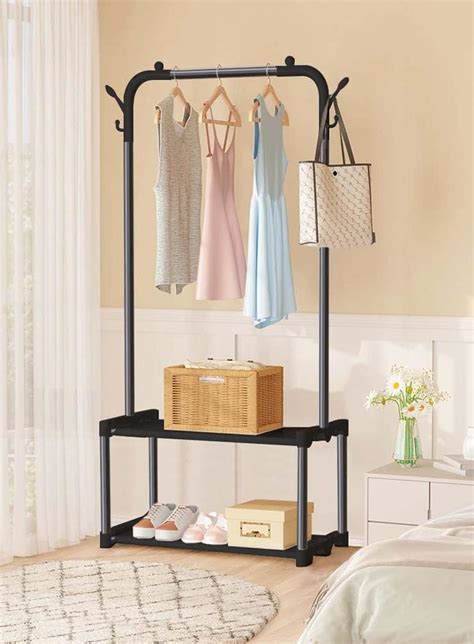 Lukzer Metal Garment Stand With 2 Bottom Stylish Design Shelves