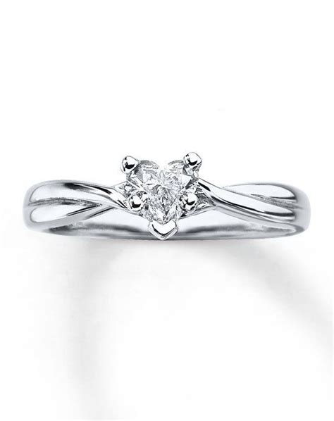 Kay Jewelers Diamond Solitaire Ring 3/8ct Heart- Cut 14K White Gold Twist Mounting-161261906 ...