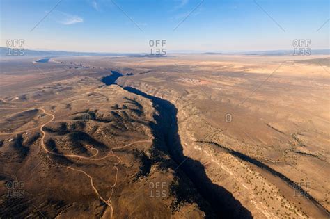 Aerial view of the Rio Grande Gorge in New Mexico, USA stock photo - OFFSET