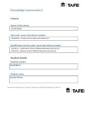 Tafe Now Docx Knowledge Assessment Criteria Name Of The Cluster