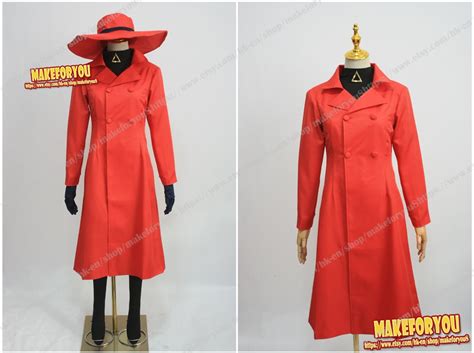 Anime Carmen Sandiego Cosplay Costume Uniform Full Set Red Outfits