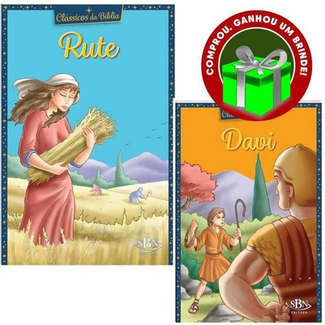 Combo Livro Clássicos da Bíblia Rute Davi Ilustrada Infantil SBN